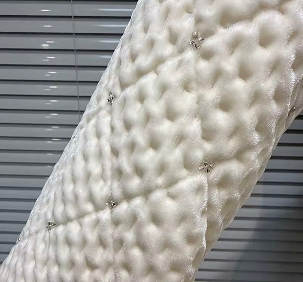 Women Color Patchwork Bow Rhinestone Button Up Jacket