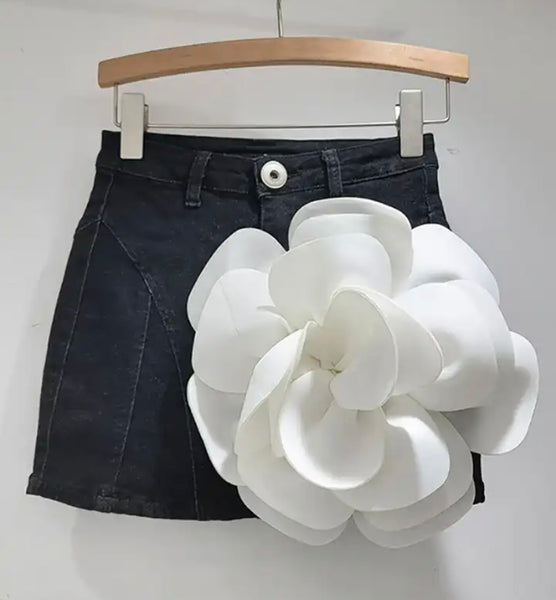 Women Sexy Fashion White Floral Denim Skirt