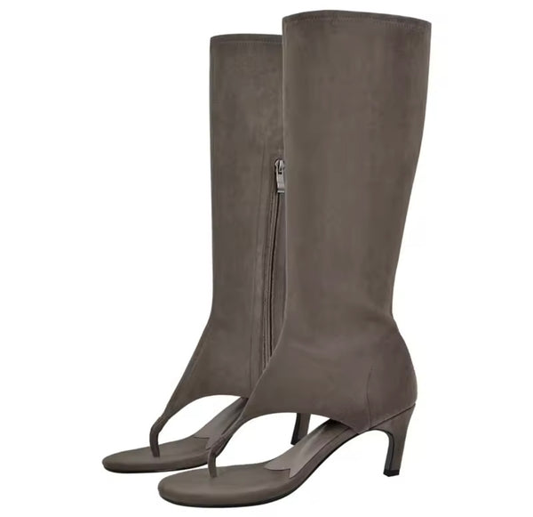 Women Color Fashion Open Toe Zip Up Faux Leather Boots