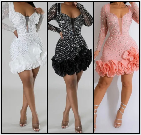 Women Sexy Bling Ruffled Full Sleeve Dress