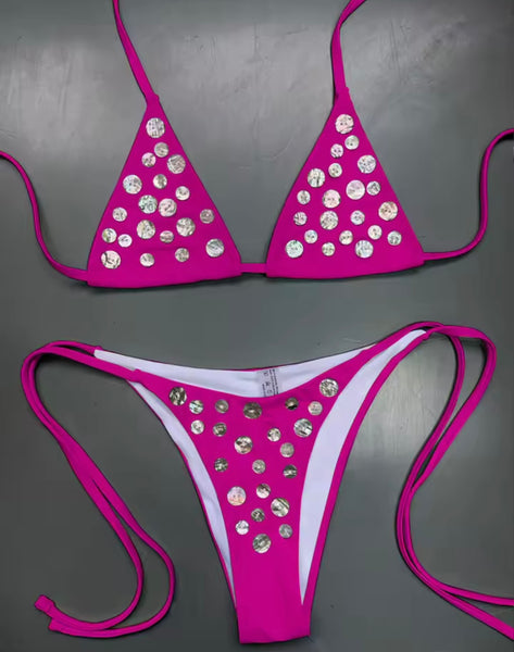 Women Sexy Tie Up Sequins Bikini Swimsuit