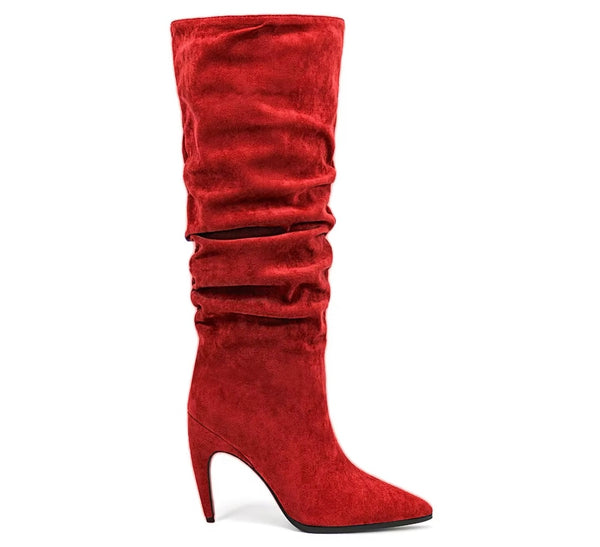Women Fashion Ruched Suede Knee High Boots