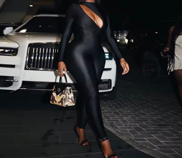 Women Sexy Cut Out Full Sleeve Black Jumpsuit