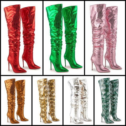 Women Fashion PU Ruche Over The Knee Boots