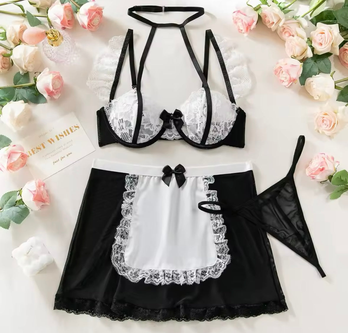 Women Sexy Halter Sleeveless Lace Mesh Lingerie Set