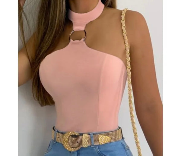 Women Fashion Halter Sleeveless Metal Ring Top