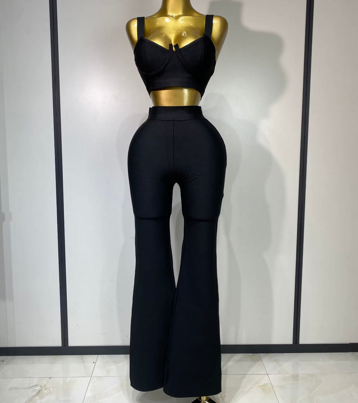 Women Color Sleeveless Sexy Crop Two Piece Pant Set