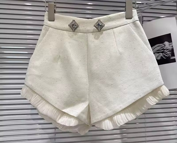 Women Fashion Bling Ruffled Tweed Shorts
