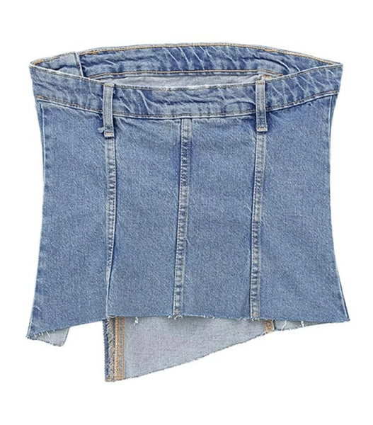 Women Fashion Strapless Denim Crop Top