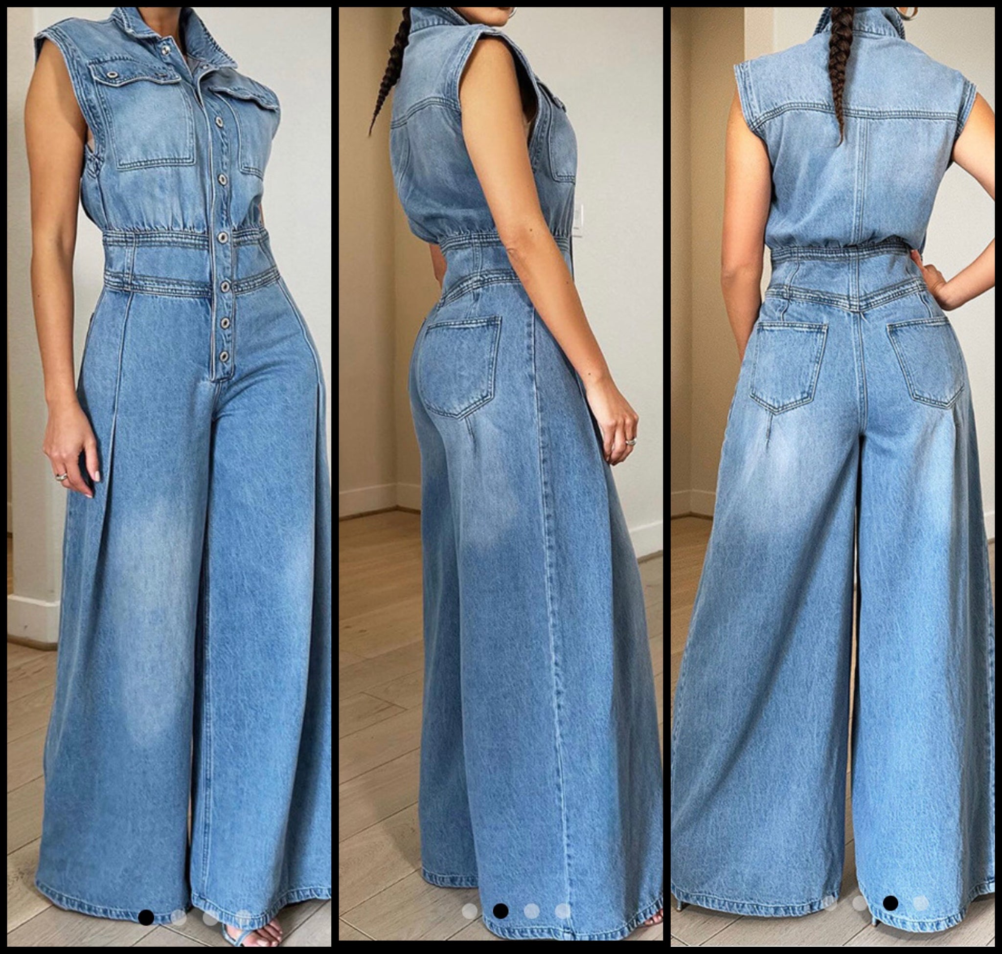 Women Fashion Sleeveless Wide Leg Denim Jumpsuit