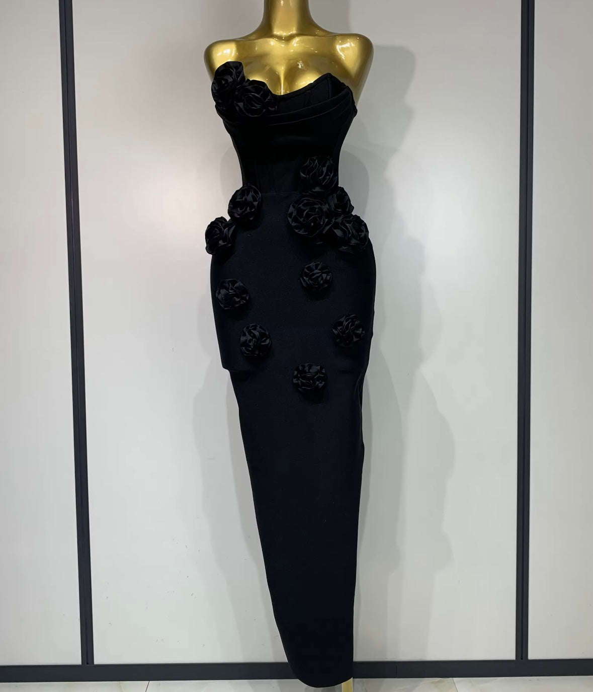 Women Strapless 3D Floral Sexy Bandage Maxi Dress