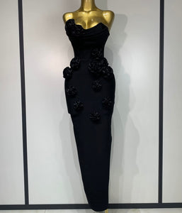 Women Strapless 3D Floral Sexy Bandage Maxi Dress