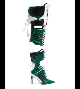 Women Fashion Color Patchwork Lace Up Over The Knee Boots