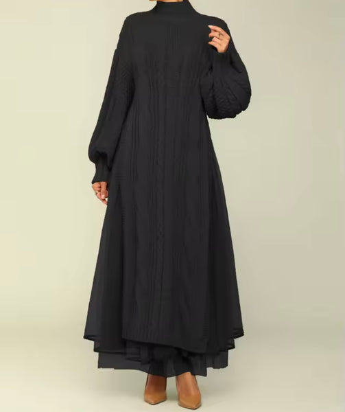 Women Turtleneck Full Sleeve Knitted Sweater Maxi Dress