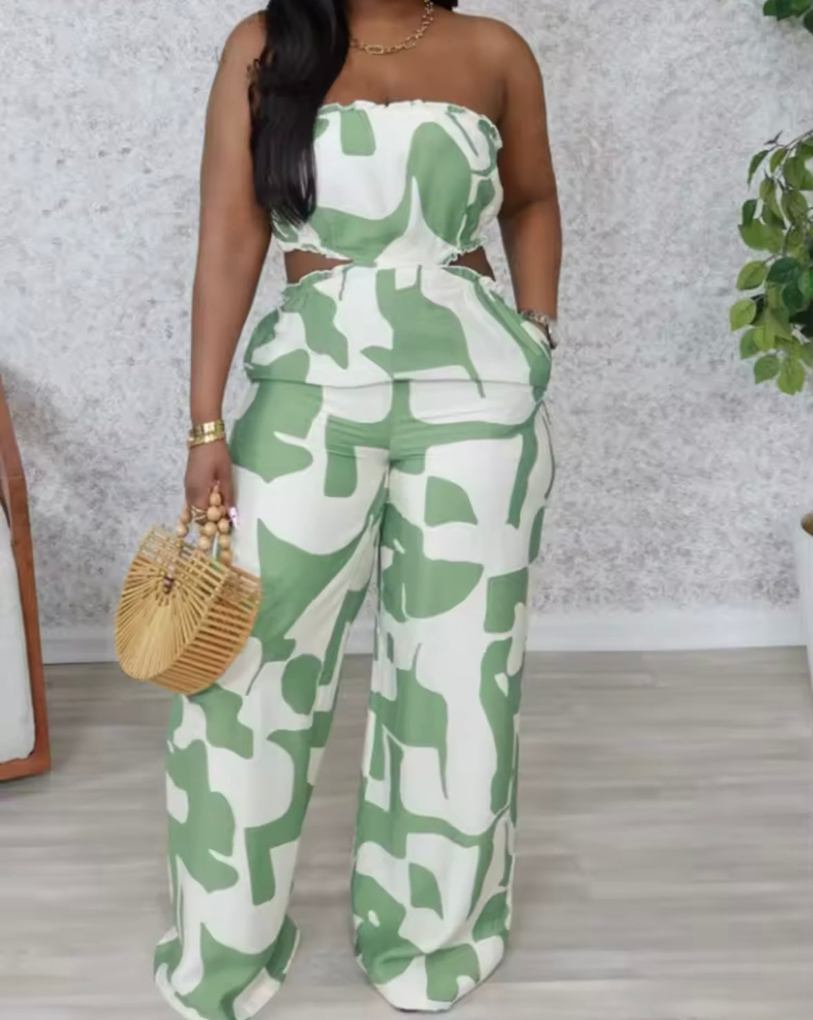 Women Printed Strapless Cut Out Fashion Jumpsuit