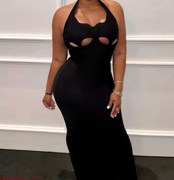 Women Black Sexy Sleeveless Cut Out Maxi Dress