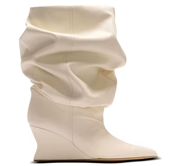 Women Fashion Faux Leather Ruched Ankle/Knee High Boots