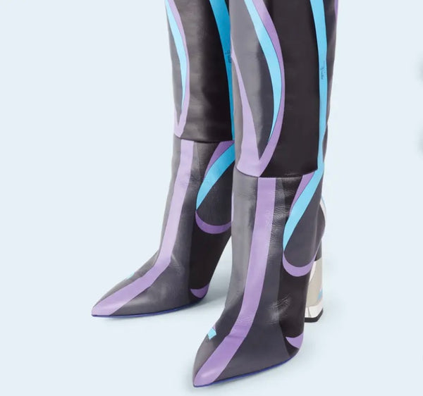 Women Fashion Multicolored Faux Leather Knee High Boots