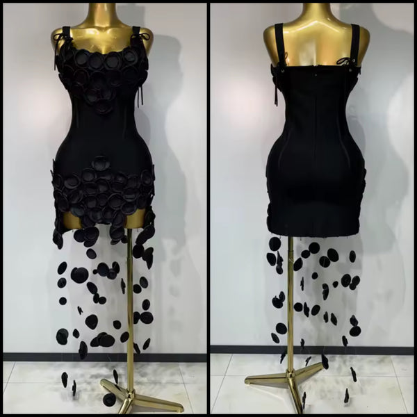 Women Black Sexy Sleeveless Printed Mesh Patchwork Dress