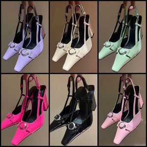 Women Pointed Toe Patent Leather Ankle Strap High Heels