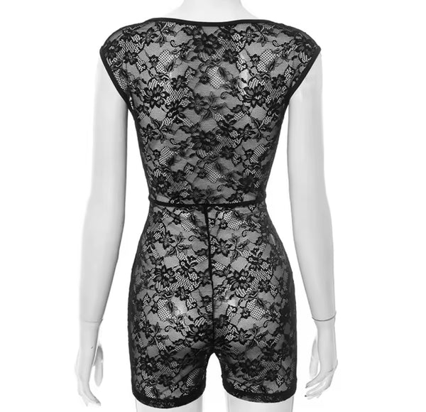 Women Sexy Sleeveless Color Lace Romper
