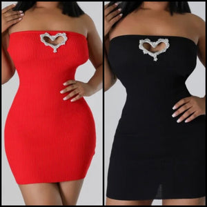 Women Sexy Strapless Bling Cut Out Heart Dress