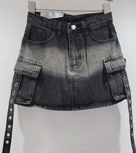 Women Fashion Pocket Gradient Denim Skirt