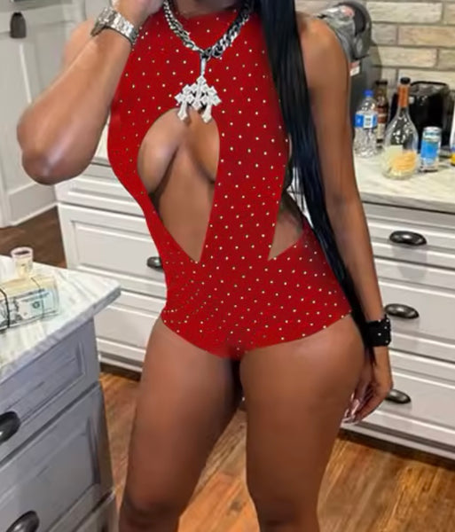 Women Sexy Halter Sleeveless Open Back Polka Dot Romper
