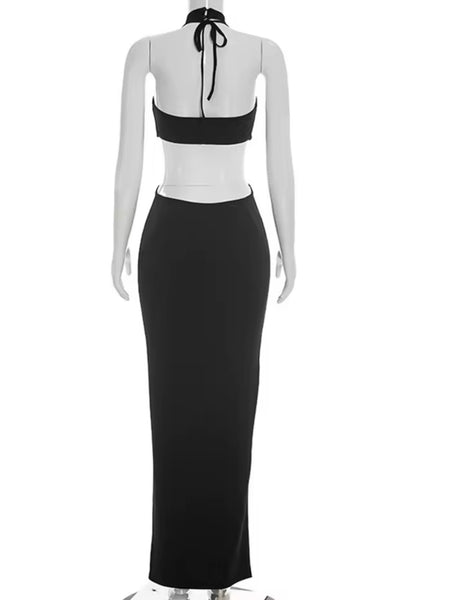 Women Halter Sleeveless Cut Out Maxi Dress