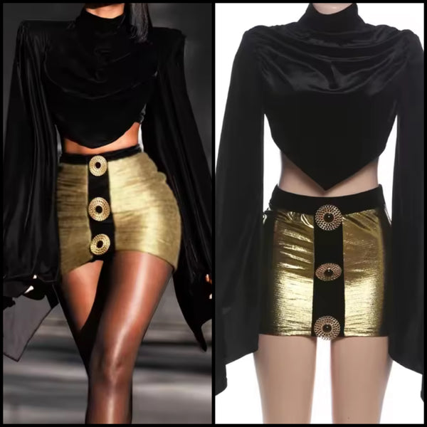 Women Sexy Flare Full Sleeve Crop Two Piece Skirt Set