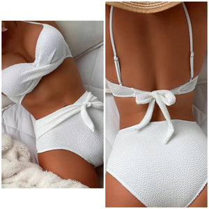 Women White Tie Up Sexy Bikini Swimsuit