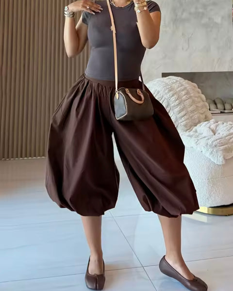Women Color Fashion Loose Fit Capri Pants