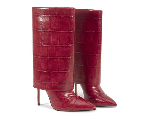 Women Pointed Toe Faux Leather Fashion High Heel Boots