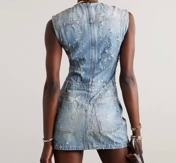 Women Sleeveless Ripped Fashion Dress