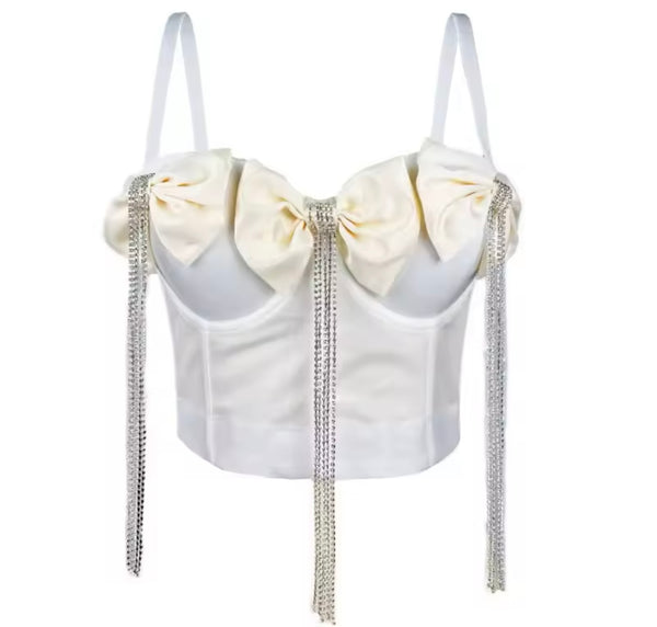 Women Sexy Sleeveless Bow Tassel Crop Top