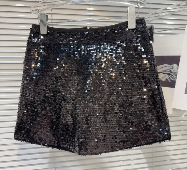 Women Sexy Solid Color Sequins Short Skirt