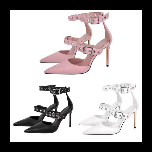 Women Fashion Pointed Toe Buckled Ankle Strap High Heels