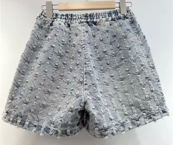 Women Fashion Button Up Sleeveless Vest Denim Two Piece Short Set
