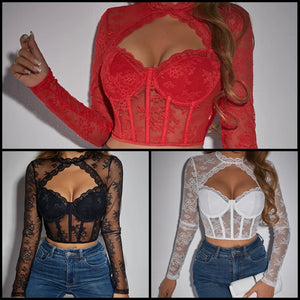 Women Sexy Fashion Full Sleeve Lace Crop Top