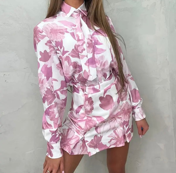 Women Sexy Floral Full Sleeve Two Piece Skirt Set