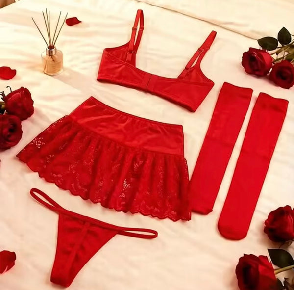 Women Sexy Lace Bow Lingerie Set