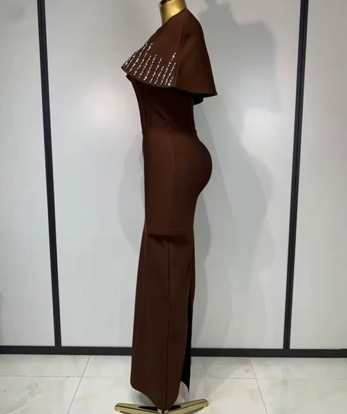 Women Sexy Crystal Shawl Strapless Maxi Dress