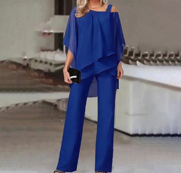 Women Ruffled Solid Color Two Piece Pant Set