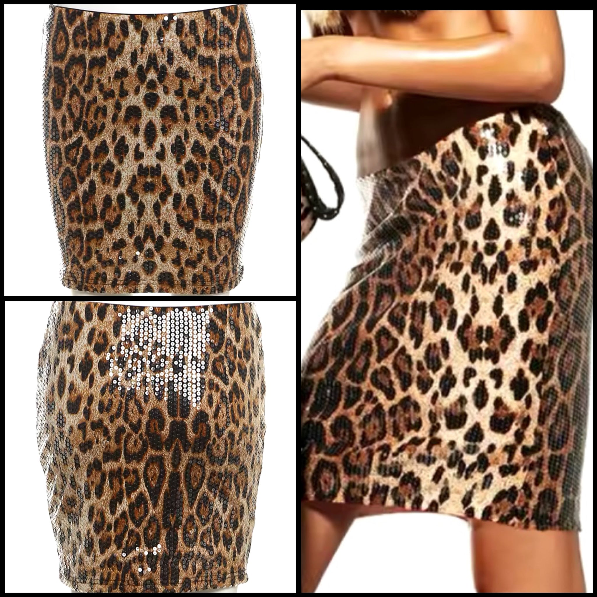 Women Sexy Sequins Leopard Knee Length Skirt