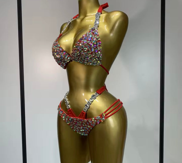 Women Sexy Halter Rhinestone Bikini Swimsuit