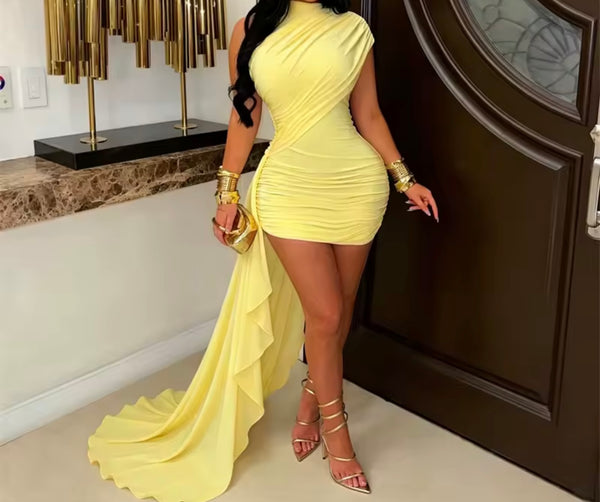Women Ruched Sleeveless Tassel Sexy Dress