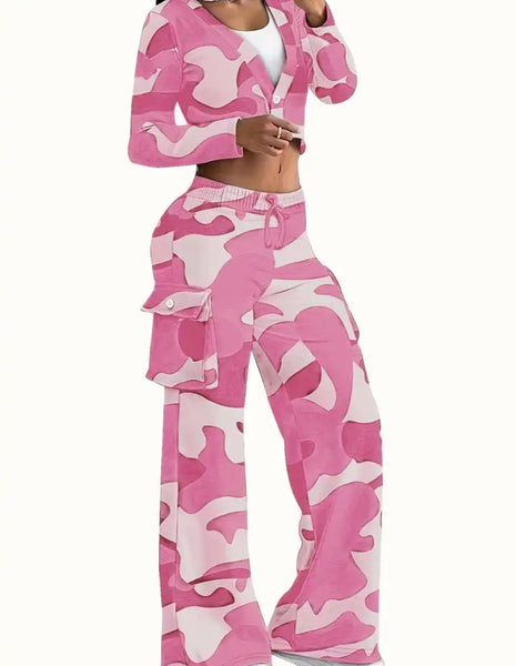 Women Color Camouflage Fashion Tracksuit Two Piece Pant Set