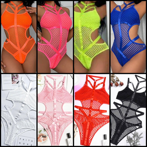 Women Sexy Sleeveless Netted Patchwork Bodysuit Lingerie