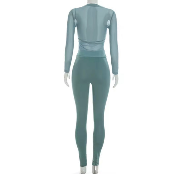 Women Mesh Full Sleeve Two Piece Sexy Pant Set
