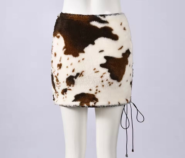 Women Animal Print Sexy Cut Out Lace Up Skirt